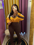 Colorblock Long Sleeve Zip Crop Jacket & High Waist Skinny Pants