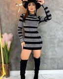 Casual Elastic Hot Drilling Long Sleeve Bodycon Dress