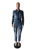 Fashion Washed High Elastic Zipper One Piece Jmpsuit