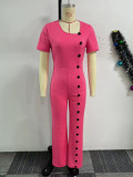Casual Short Sleeve Irregular Neck Wide-leg Jumpsuits