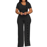 Casual Short Sleeve Irregular Neck Wide-leg Jumpsuits