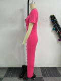 Casual Short Sleeve Irregular Neck Wide-leg Jumpsuits