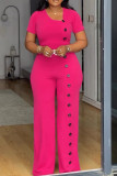 Casual Short Sleeve Irregular Neck Wide-leg Jumpsuits