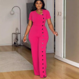 Casual Short Sleeve Irregular Neck Wide-leg Jumpsuits