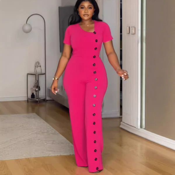 Casual Short Sleeve Irregular Neck Wide-leg Jumpsuits