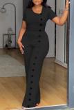 Casual Short Sleeve Irregular Neck Wide-leg Jumpsuits