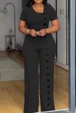 Casual Short Sleeve Irregular Neck Wide-leg Jumpsuits