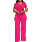 Casual Short Sleeve Irregular Neck Wide-leg Jumpsuits