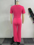 Casual Short Sleeve Irregular Neck Wide-leg Jumpsuits