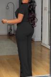 Casual Short Sleeve Irregular Neck Wide-leg Jumpsuits