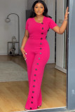 Casual Short Sleeve Irregular Neck Wide-leg Jumpsuits