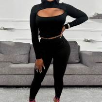 2pcs/Set Women's Cut Out Long Sleeve Pant Set