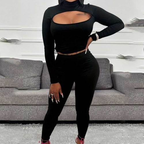 2pcs/Set Women's Cut Out Long Sleeve Pant Set