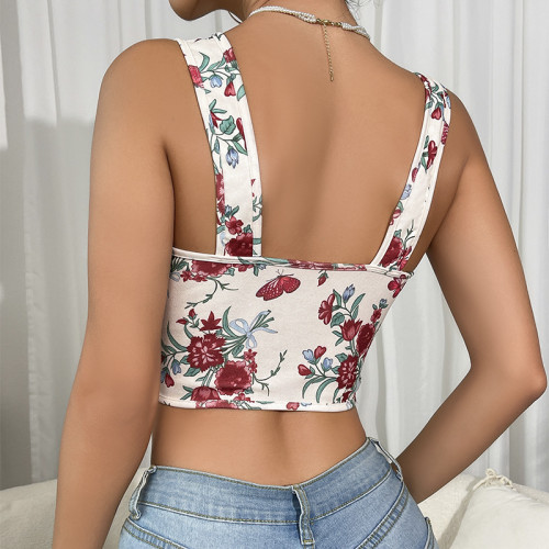 Floral Print Knot Shoulder Cami Top