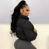 Puffer Jacket Cropped Zip Up Warm Quilted Winter Cotton-padded Coats