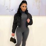 Puffer Jacket Cropped Zip Up Warm Quilted Winter Cotton-padded Coats