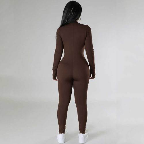 Women's Sexy One Piece Jumpsuit Bodycon V Neck Zipper Full Bodysuit
