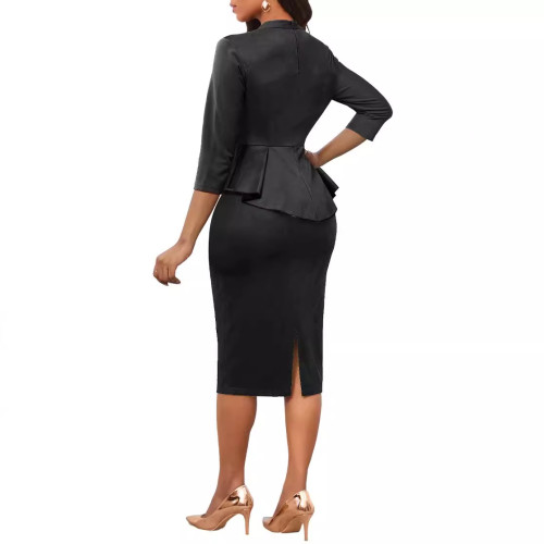 Peplum Bodycon 3/4 Sleeve Crew Neck Office Business Party Pencil Dress