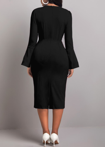 Floral Print Flare Sleeve Elegant Crew Neck Sheath Dress