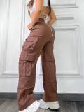 Solid Pocket Loose High Waist Straight Patchwork Bottoms