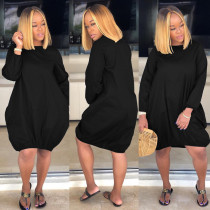 Solid Color Bubble Skirt Long Sleeve Lantern Dress