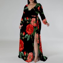 1 Piece Custom Casual Digital Printing Plus Size V Neck Maxi Dress