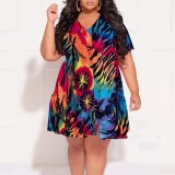 1 Piece Custom Casual Digital Printing Plus Size V Neck Party Dress