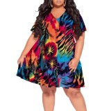 1 Piece Custom Casual Digital Printing Plus Size V Neck Party Dress