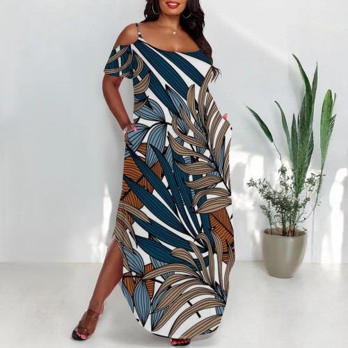 1 Piece Custom Casual Digital Printing Plus Size Straps Maxi Dress