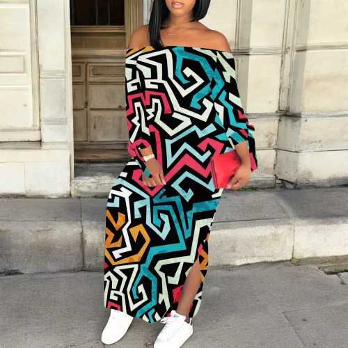1 Piece Custom Casual Digital Printing Off Shoulder Long Dress