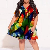 1 Piece Custom Casual Digital Printing Plus Size V Neck Party Dress