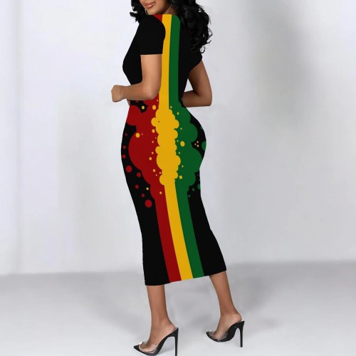 1 Piece Custom Casual Digital Printing Short Sleeve Midi Dress