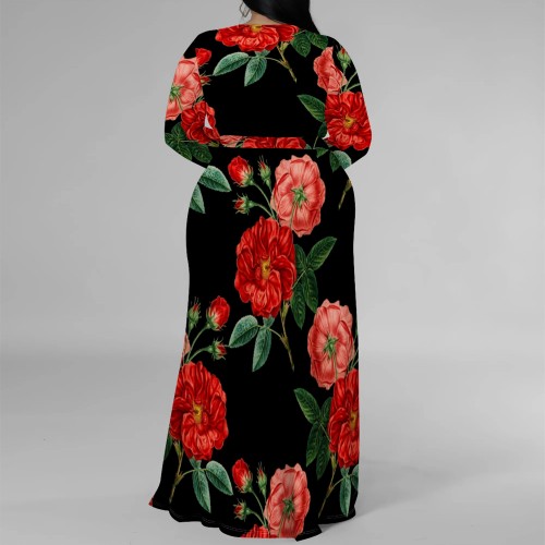 1 Piece Custom Casual Digital Printing Plus Size V Neck Maxi Dress