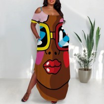 1 Piece Custom Casual Digital Printing Plus Size Straps Maxi Dress