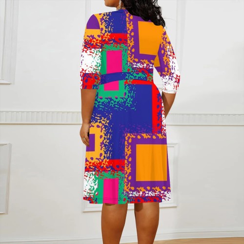1 Piece Custom Casual Digital Printing Plus Size V Neck Midi Dress