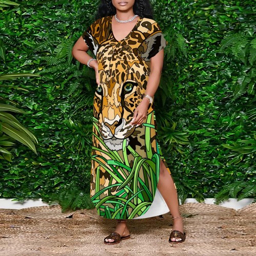 1 Piece Custom Casual Digital Printing V Neck Long Dress