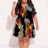 1 Piece Custom Casual Digital Printing Plus Size V Neck Party Dress