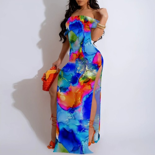 1 Piece Custom Casual Digital Printing Off Shoulder Maxi Dress