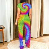 1 Piece Custom Casual Digital Printing Tie-dye Dot Short Sleeve Pant Set