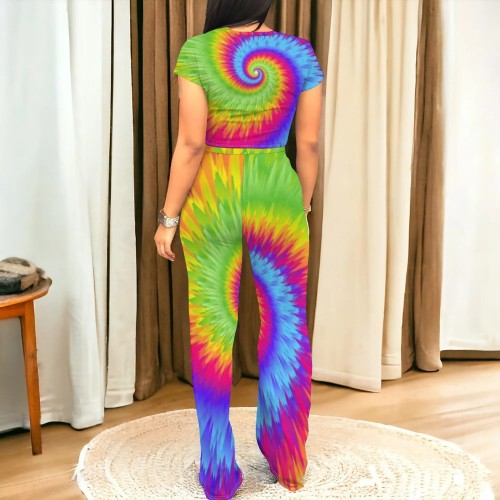 1 Piece Custom Casual Digital Printing Tie-dye Dot Short Sleeve Pant Set