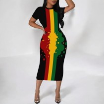 1 Piece Custom Casual Digital Printing Short Sleeve Midi Dress