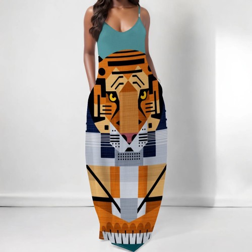 1 Piece Custom Casual Digital Printing Straps Long Dress