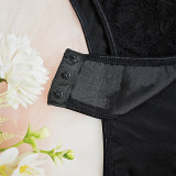Sexy See Through Tie Neckline Hollow Out Front Mesh Bodysuit