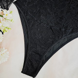 Sexy See Through Tie Neckline Hollow Out Front Mesh Bodysuit