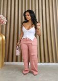 Women Corduroy High Waisted Casual Straight Leg Baggy Y2K Cargo Trousers