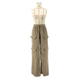 Women Corduroy High Waisted Casual Straight Leg Baggy Y2K Cargo Trousers