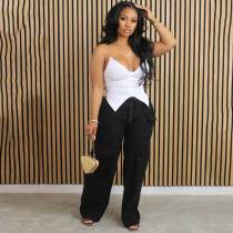 Women Corduroy High Waisted Casual Straight Leg Baggy Y2K Cargo Trousers