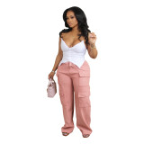 Women Corduroy High Waisted Casual Straight Leg Baggy Y2K Cargo Trousers