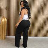 Women Corduroy High Waisted Casual Straight Leg Baggy Y2K Cargo Trousers