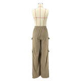 Women Corduroy High Waisted Casual Straight Leg Baggy Y2K Cargo Trousers